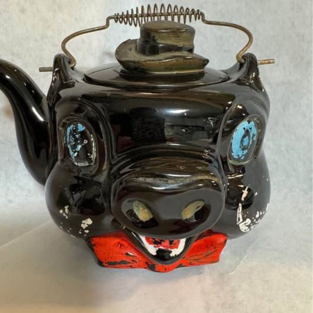 Vintage pig head ceramic teapot with handle - Picture 3 of 10